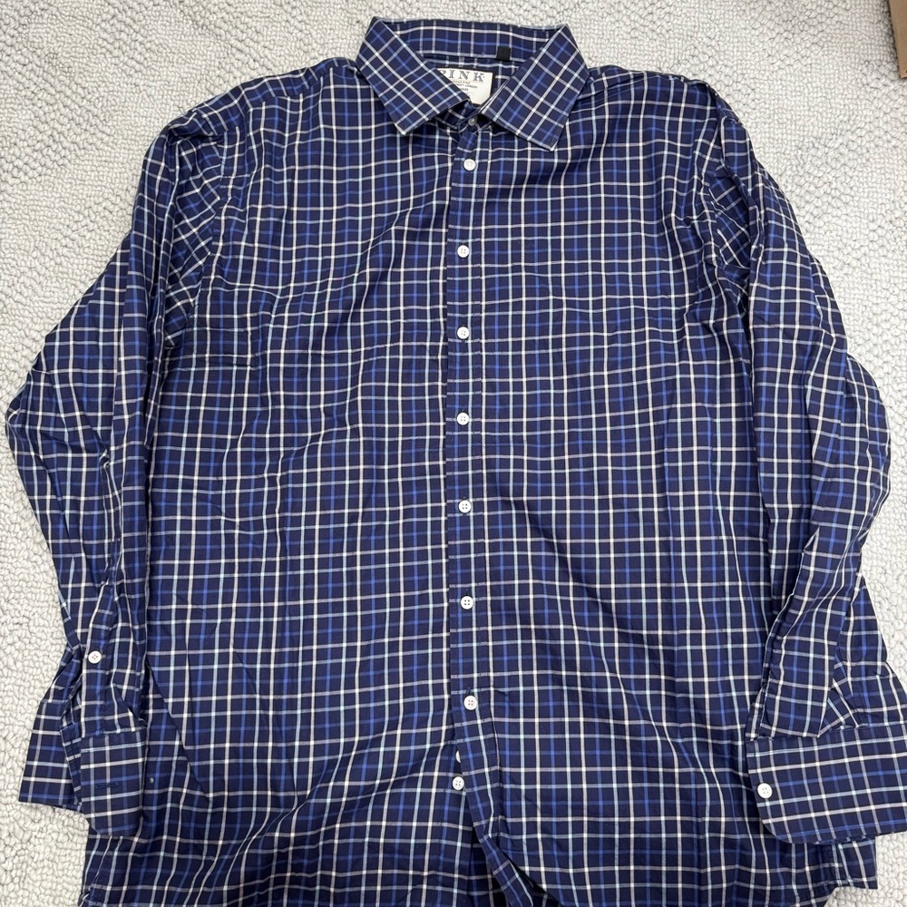 Thomas Pink Navy and White Plaid Shirt